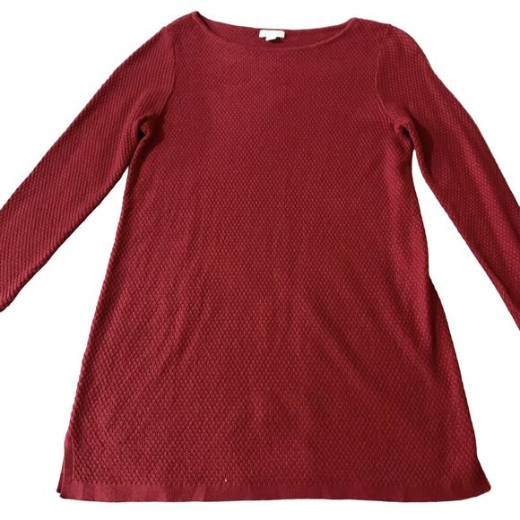 J.Jill Blouse Petite PXS Solid Red Long Length Waffle Knit Holidays Preppy Mom - Picture 2 of 13